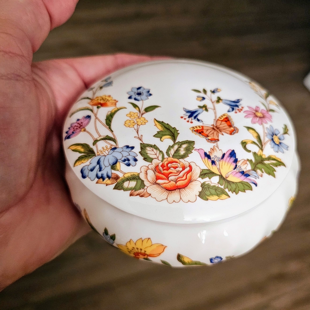 Aynsley England Bone China Cottage Garden Floral Butterfly Decorative Lidded
